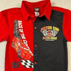 Disney Pixar Cars Lightning McQueen Piston Cup Racing Shirt Boys 7 Red Black